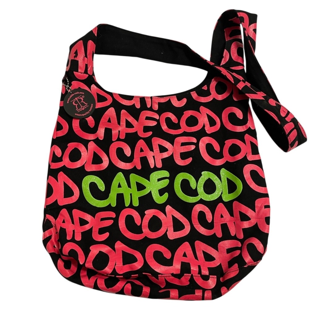 Robin Ruth Cape Cod Bag Womens Large Black Pink Green Canvas Hobo Shoulder Bag